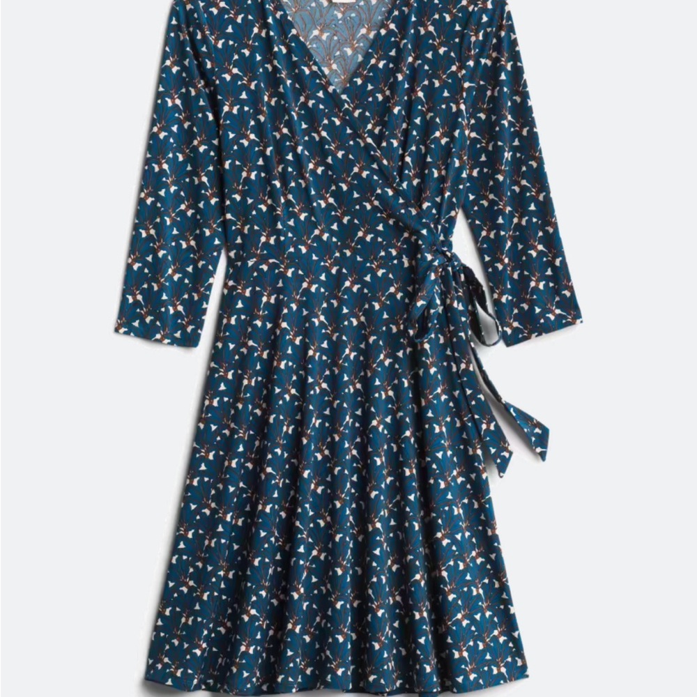 Kaileigh Teal and White Floral Wrap Dress